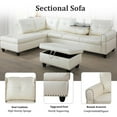 thumbnail image 4 of PonLiving Sectional Sofa, 97.5" White Faux Leather 3 Piece Living Room Faux Leather Couch with Storage Ottoman, Cup Holder, Left Facing Chaise, 4 of 7