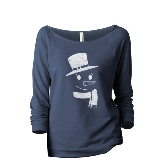 Mister Snowman Women's Fashion Slouchy 3/4 Sleeves Raglan Lightweight Sweatshirt Navy Medium