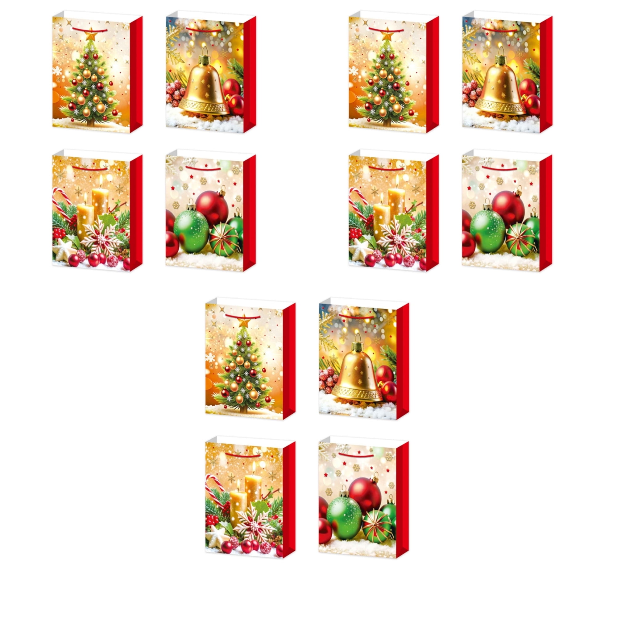 Christmas Gift Bags (Gold Decorations) (Asstd) (X-Large) - Set of 12