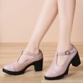 thumbnail image 4 of Lovskoo 2024 Women's Oversized Classic Leather Shoes T-Strap Platform Chunky Block Mid-Heel Closed Toe Pumps Metal Buckle Mary Dress Wedding Shoes Pink, 4 of 8