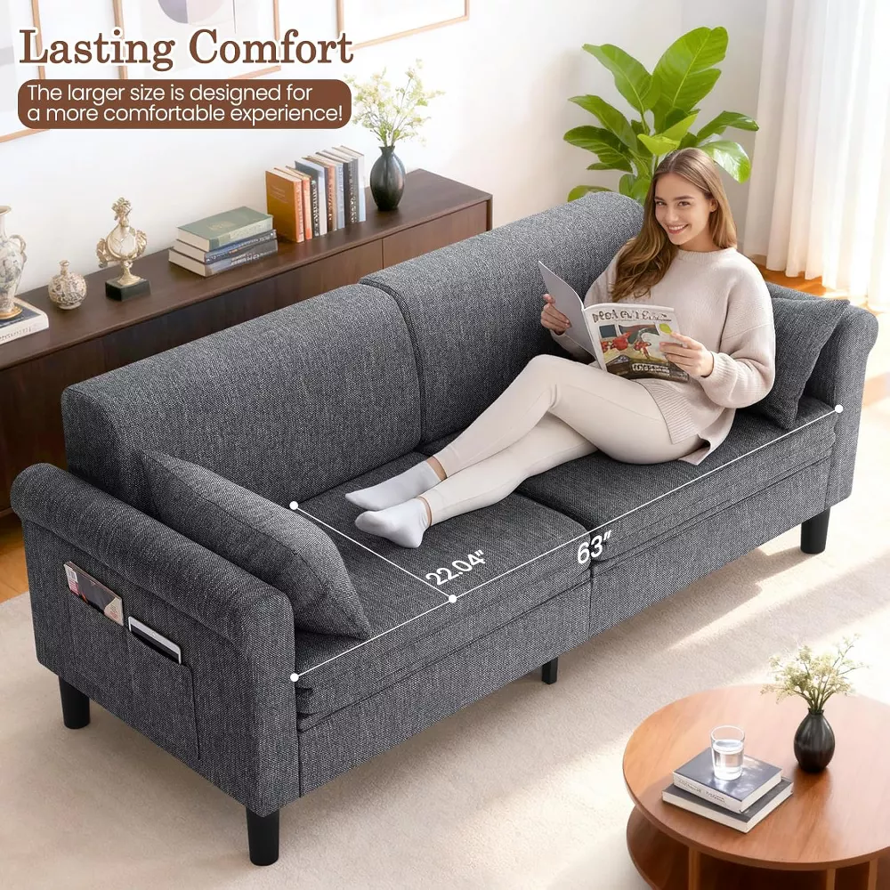 Sailvan 74" 5-in-1 Convertible Sofa Bed, Pull Out Sleeper Couch with Storage & 2 Pillows, Luxury Linen Loveseat for Studios