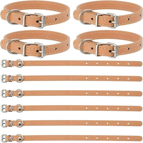 10 pc PU Leather Pet Collar with Alloy Findings Anti-lost Leash Necklace Sandy Brown 260x15x10mm