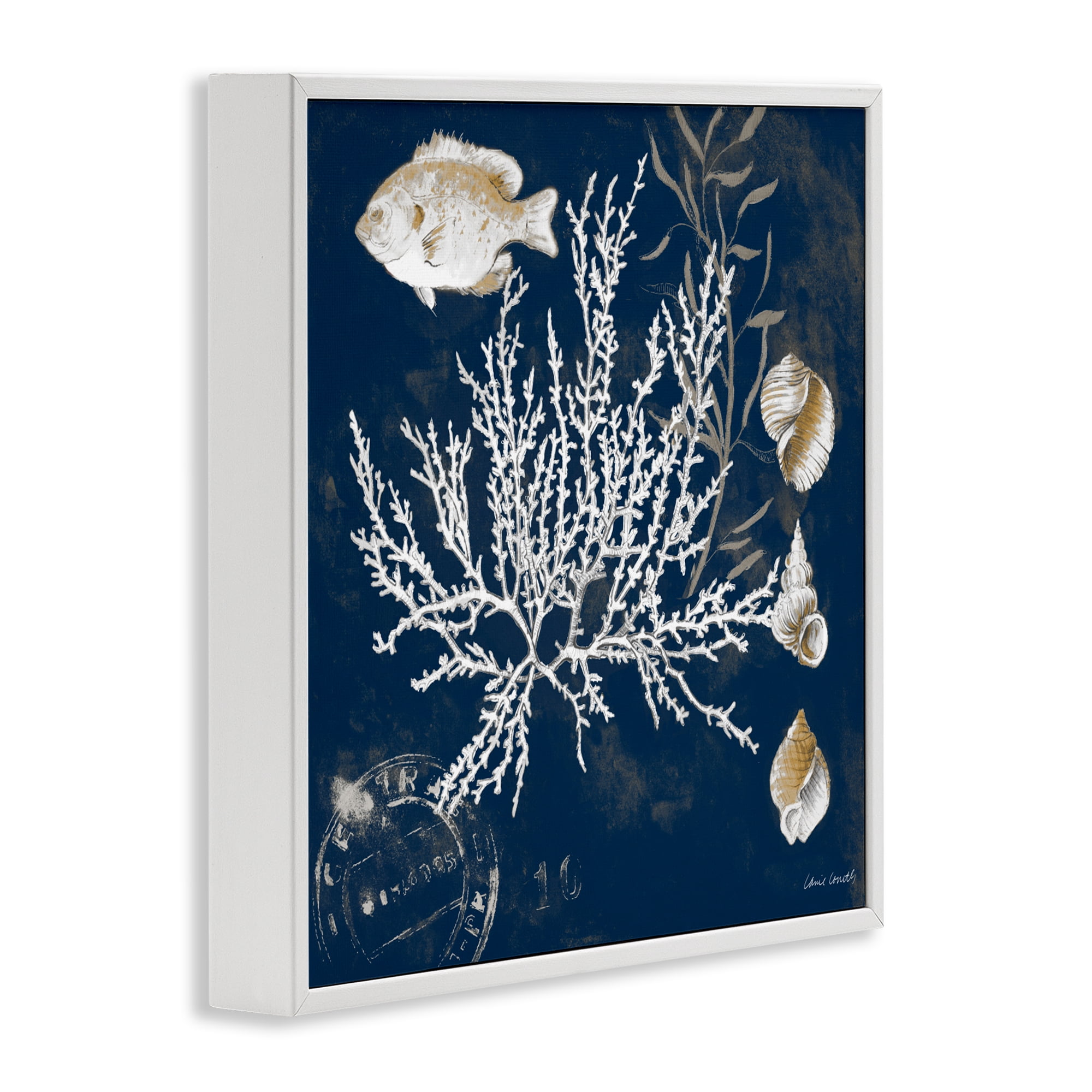 Stupell Industries Coral Medley on Blue White Framed Giclee Art, design by Lanie Loreth