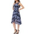 thumbnail image 4 of INSPIRE CHIC Women's Summer Dresses Wrap Ruffle Hem Round Neck Keyhole Back Sleeveless Floral Dress M Dark Blue, 4 of 6