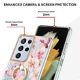 thumbnail image 3 of Allytech Floral Design Series Slim Shell Ring Holder Kickstand Shockproof Soft TPU Back Cover Cell Phone Case for Samsung Galaxy S21 Ultra,Pink Flower, 3 of 4
