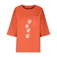 thumbnail image 5 of Ounisa Linen Shirts for Women 3/4 Sleeve Plus Size Tops Loose Crew Neck T Shirts Casual Three Quarter Length Tunic Summer Printed Tops with Pocket, 5 of 6