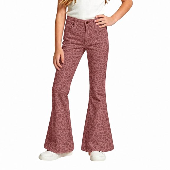Tiijoy Girls Stylish Leopard Print Flared Pants Casual Slim Fit Pants, Size 5-16