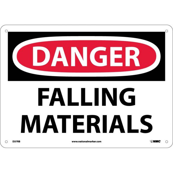 NMC Signs D37Rb, Danger Falling Materials Sign, 10 X 14, Rigid Plastic .050
