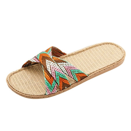 Shoes Linen Slippers Beach Holiday Slippers for Women Slippers Summer Slides Household Outdoor Slippers for Women Men for Womens Cat Slippers Women Sandals Floor Shoes Women s Sandals