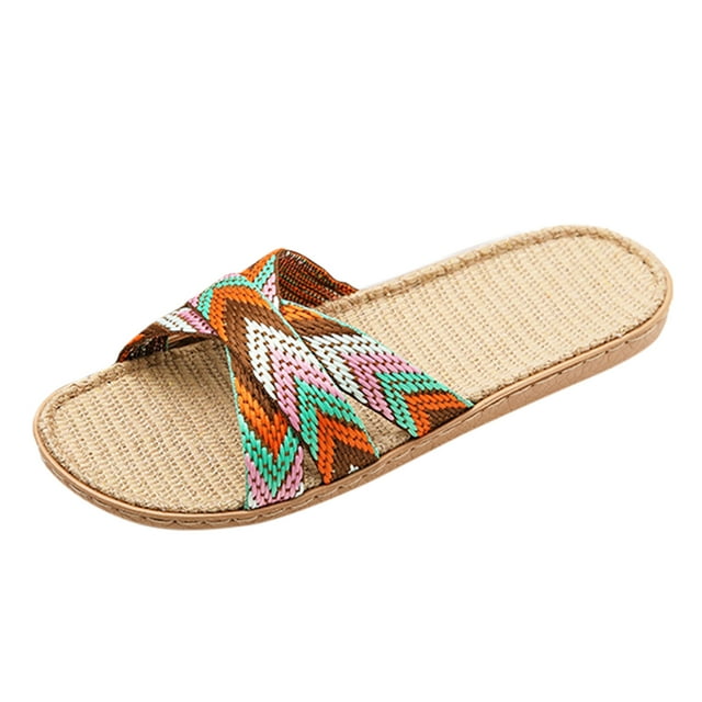 Kcodviy Chaussures Pantoufles en Lin Pantoufles de Plage Pantoufles pour Femmes Pantoufles d'Été Sandales à Enfiler Pantoufles à Talon Compensé pour Femmes Hommes pour Femmes Sandales à Bout Ouvert Sandales Chaussures d'Intérieur Sandales pour Femmes