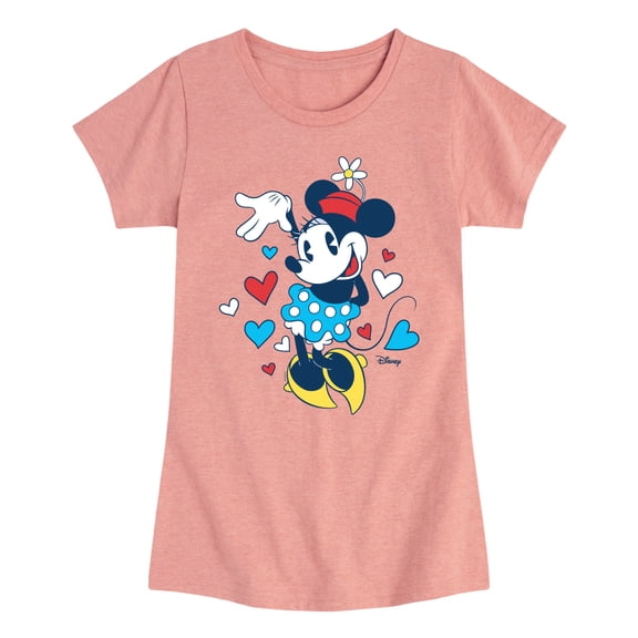Disney - Minnie Red White & Blue Hearts - Youth Girls Fitted Short Sleeve T-Shirt