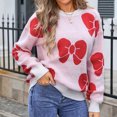 thumbnail image 4 of Bixock Women Fall and Winter Top,Women Sweater,Women's Fashion Round Neck Long Sleeved Bow Print Pullover Knitted Sweater, 4 of 4