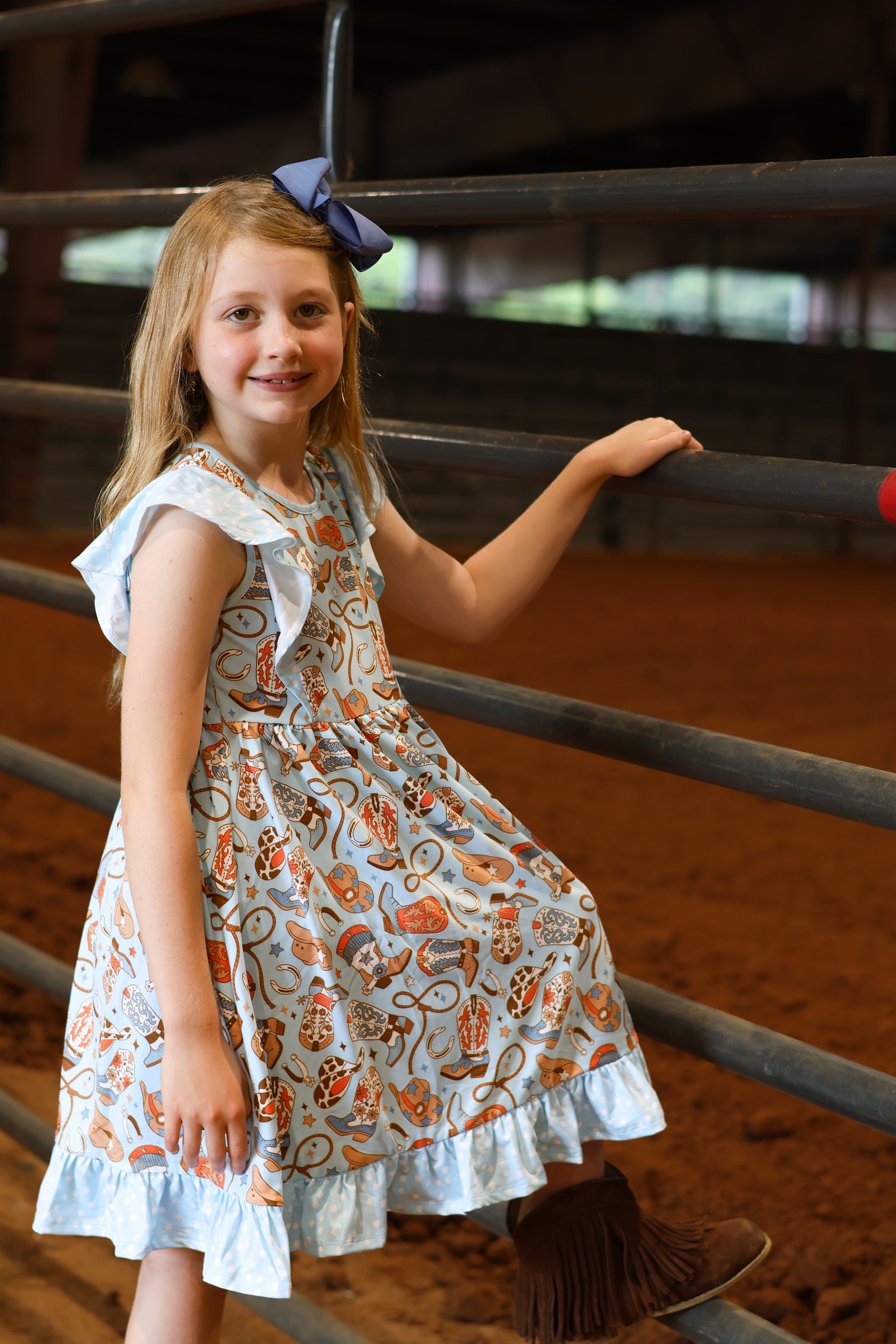 Millie Loves Lily Girls Blue Howdy Boots Dress & Dot Short Set,Toddler Girl,Size 3t(2PCS)