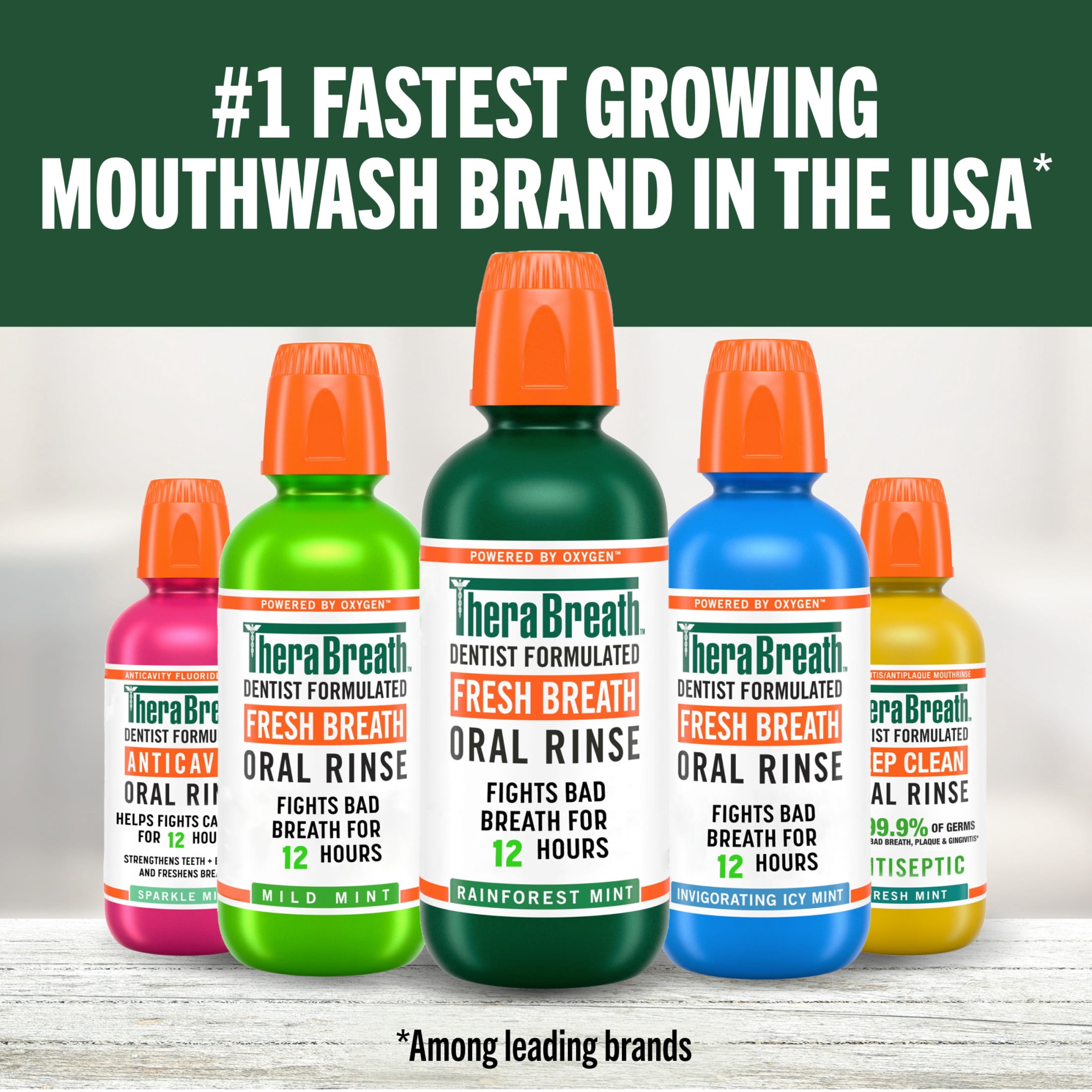 TheraBreath Fresh Breath Mouthwash, Rainforest Mint, Alcohol-Free Mouthwash for Adults, 16 fl oz