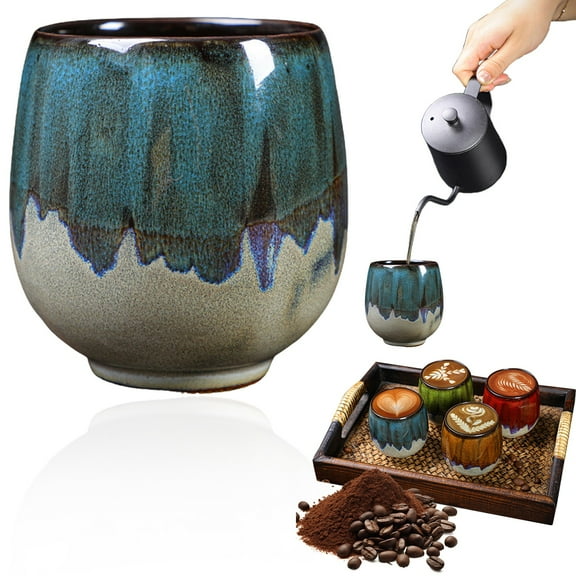 Ceramic Kiln Espresso Cup & Tea Cups Set - Creative Bulge Big Belly Design with Unique Unpredictable Glaze Effects for Home & Cafe Use
