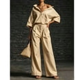 thumbnail image 6 of Gifts YYV Two Piece Sets for Women Casual Two Piece Outfit Oversized Button Down Shirt High Waist Pleated Wide Leg Pants Matching Tracksuit Set Khaki XXXL, 6 of 7
