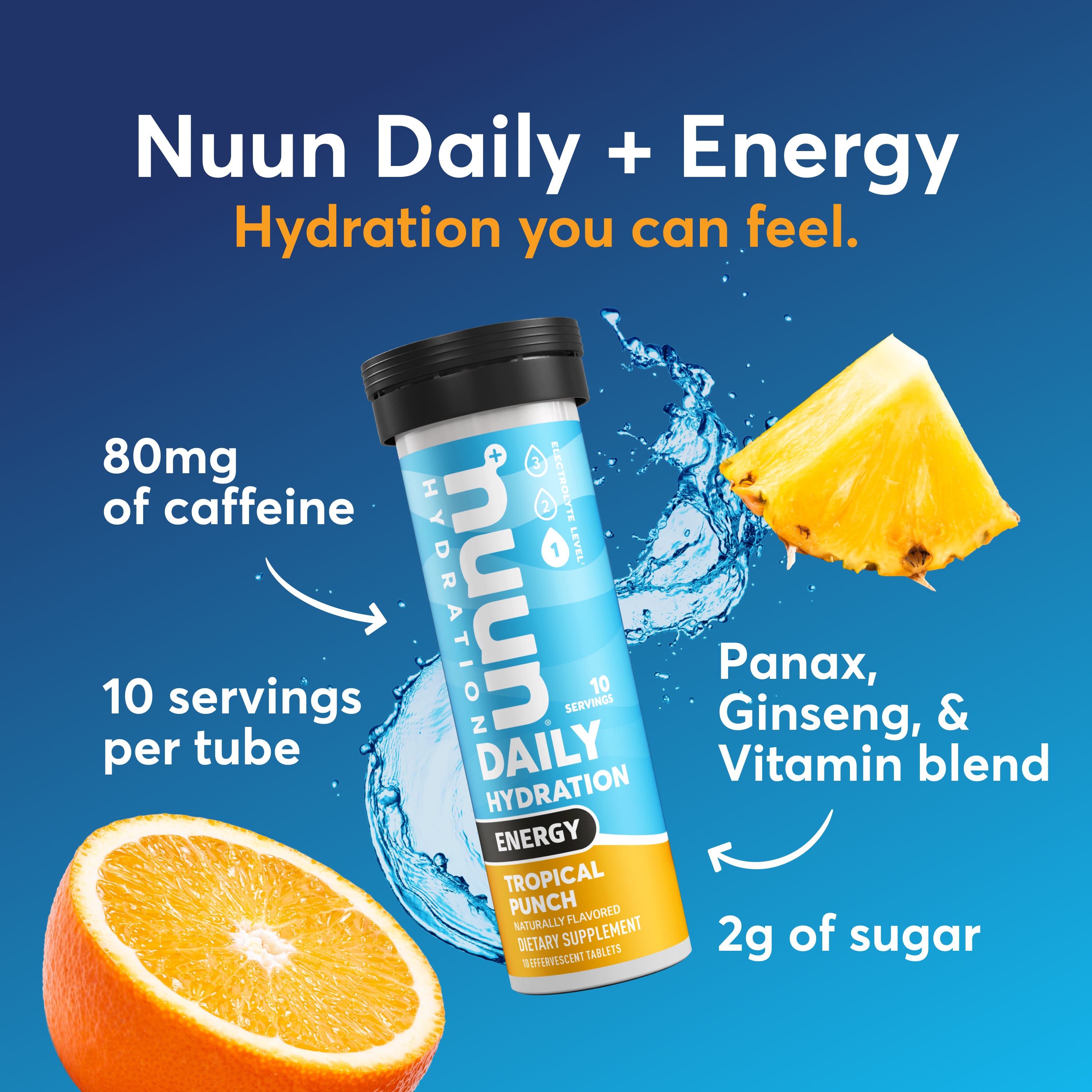 Nuun Energy: Electrolyte Drink Tablets, Caffeine, B Vitamins, Ginseng, Tropical Punch, 8-Pack