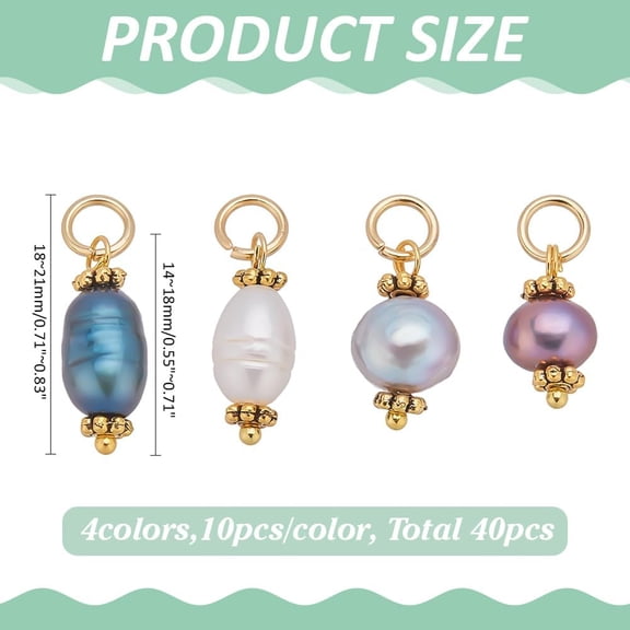 40pcs 4 Styles Natural Cultured Freshwater Pearl Charms 18-21mm Mixed Color Natural Pear Pendant Charms Pearls Dangle Charm with Brass Loops for Earring Bracelet Necklace DIY Jewelry Making