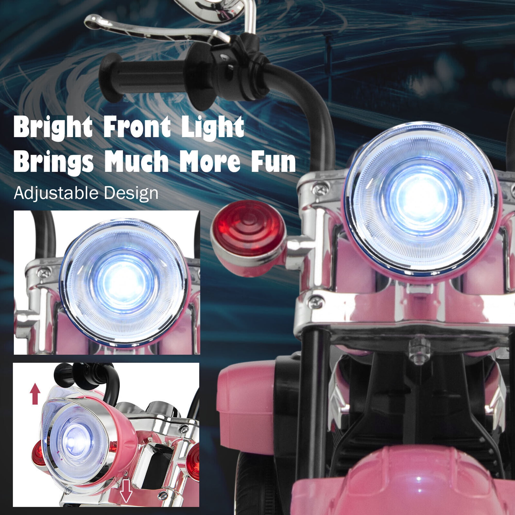 Gymax 6V Kids Ride On Chopper Motorcycle 3 Wheel Trike with Headlight Pink