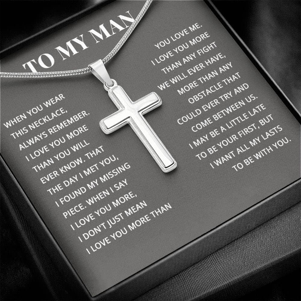 I Love You Gifts For Him Husband Boyfriend, Cross Necklace With Cuban Chain, Soulmate Sentimental Gift Ideas, Necklace Jewelry Chain Faith Cross Valentines Day Present For Men