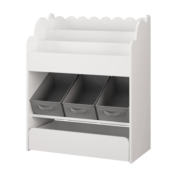 MOONRIVER Kids Bookshelf with Storage Bins and Drawer, White
