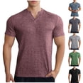 thumbnail image 4 of Men's Muscle T Shirts Stretch Short Sleeve V Neck Bodybuilding Workout Tee Shirts Slim Fit Ribbed Knit Shirt, 4 of 5