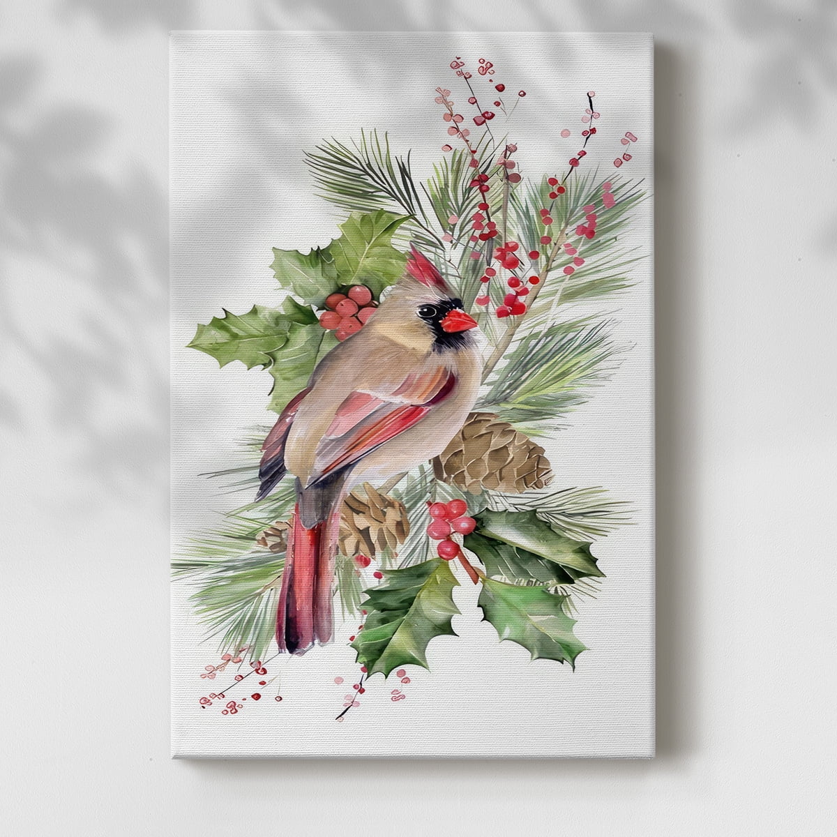 Cardinal Holly Christmas Collection B- Gallery Wrapped Canvas