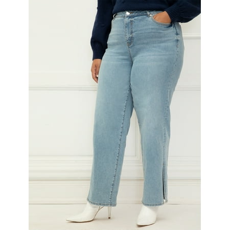 ELOQUII Elements Women's Plus Size Straight Leg Jean With Slit