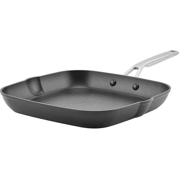 YANGLI 11.25 Inch Square Grill Pan | Hard Anodized Induction Nonstick with Pouring Spouts, Matte Black