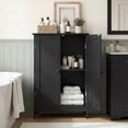 thumbnail image 2 of Gymax Bathroom Storage Cabinet Freestanding Wooden Floor Cabinet w/ Double Doors Black, 2 of 10