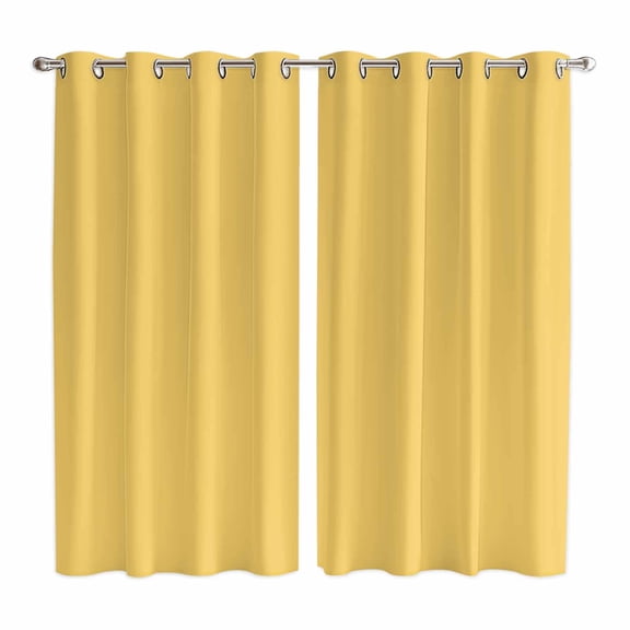 Pure Yellow Kitchen Curtains 84 Inch Length, Simple Solid Color Grommet Top Bedroom Living Room Curtains, Light Filtering Cafe Curtain Drapes 2 Panels Set 104''x84''
