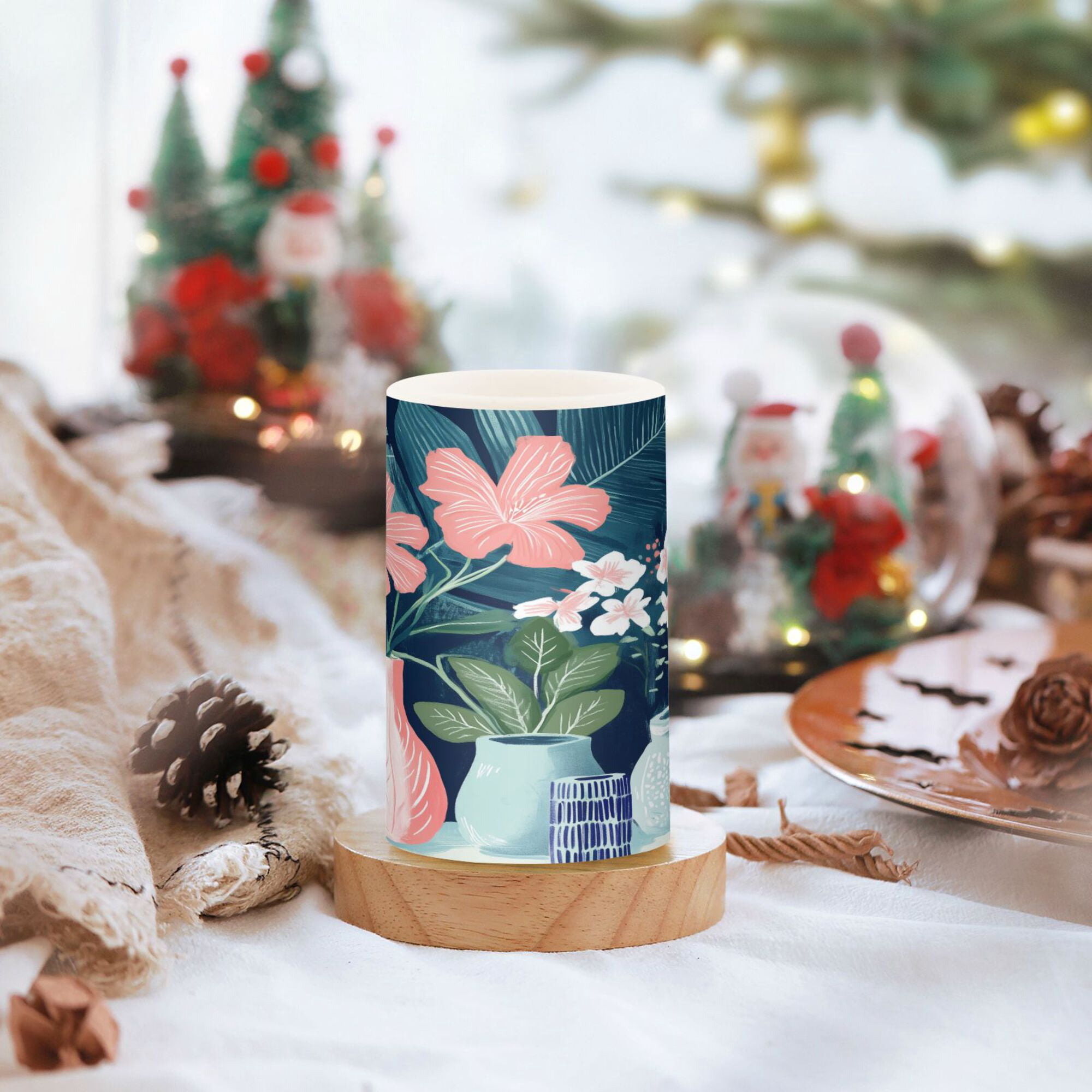 Yayeee Flameless Candles with Remote Flickering Battery Operated Multi Color Changing, Pink Flowers
