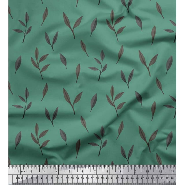 Soimoi Tissu Crêpe Polyester Vert Imprimé Feuilles au Mètre 52 Pouces de Large