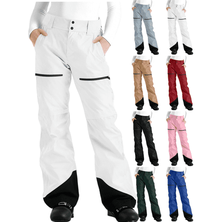 Xdegoge Waterproof Snow Pants Women Windproof Color Block Button Lightweight Snowboarding Ski Wear Sports Thin Snowpants with Pockets