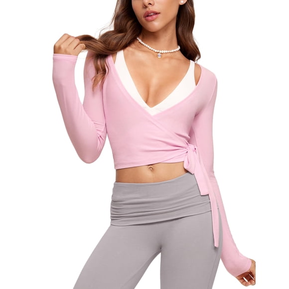 Remera INGIA Cross Wrap de Manga Larga Slim Fit Rosa XL