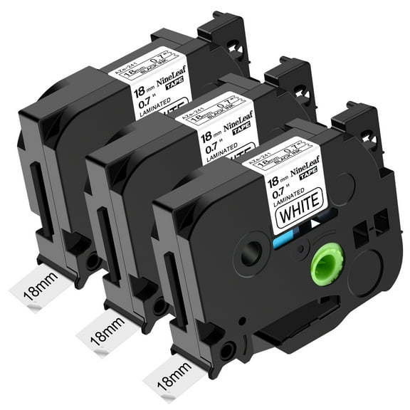 NineLeaf 3 Pack Compatible for Brother P-touch TZe-241 TZe241 TZ-241 TZ241 18mm White Laminated Label Tape 0.7" x 26.2 ft (18mm x 8m)
