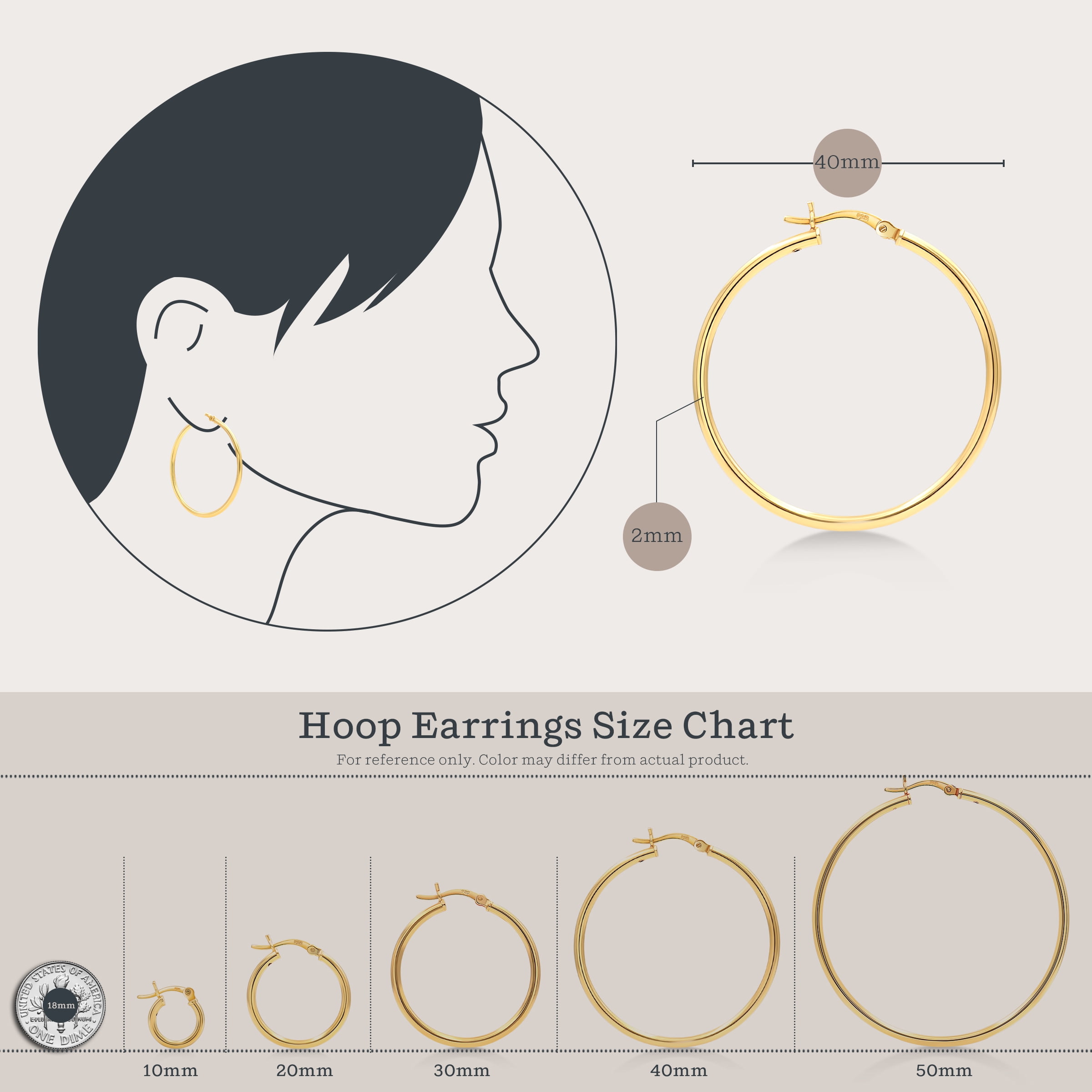 Gold Plated Sterling Silver 2mm Hoop Earrings - 40mm (1 1/2"") Diameter