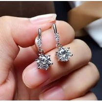 2Ct Real Moissanite 14K Yellow Gold Plated Silver Solitaire Drop Dangle Earrings