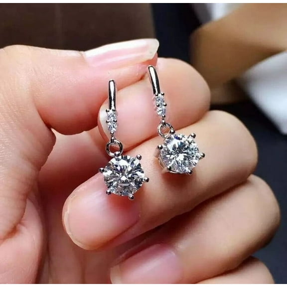 2Ct Real Moissanite 14K Yellow Gold Plated Silver Solitaire Drop Dangle Earrings