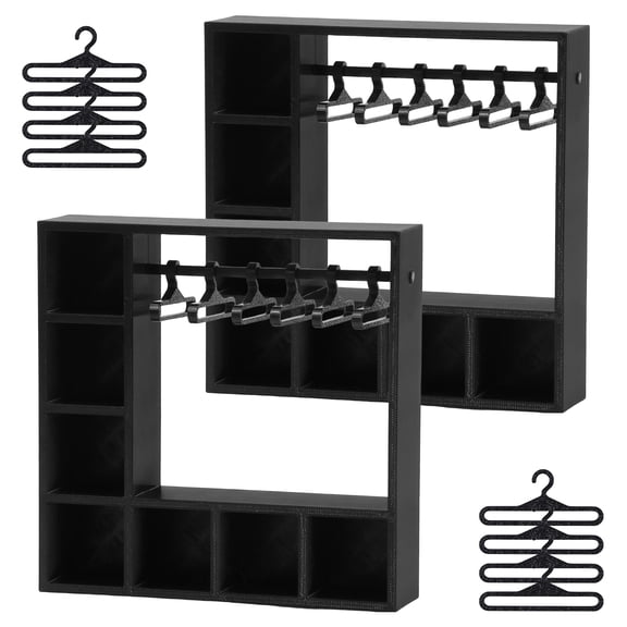 FKSZLL 2Pcs Doll Clothes Closet Doll Plastic Wardrobe Dollhouse Closet with 20 Hangers Doll Accessories Display Box Decor for Fashion Doll Clothes Gift (Black)