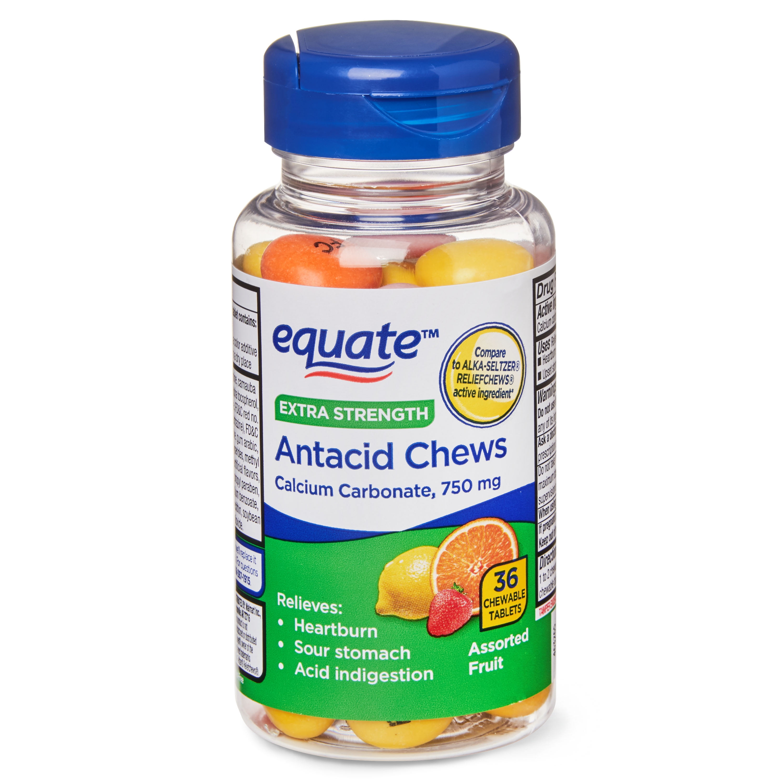 Equate Extra Strength Antacid Chewable Fruit Tablets, 750 mg, 36 Count - Wa...