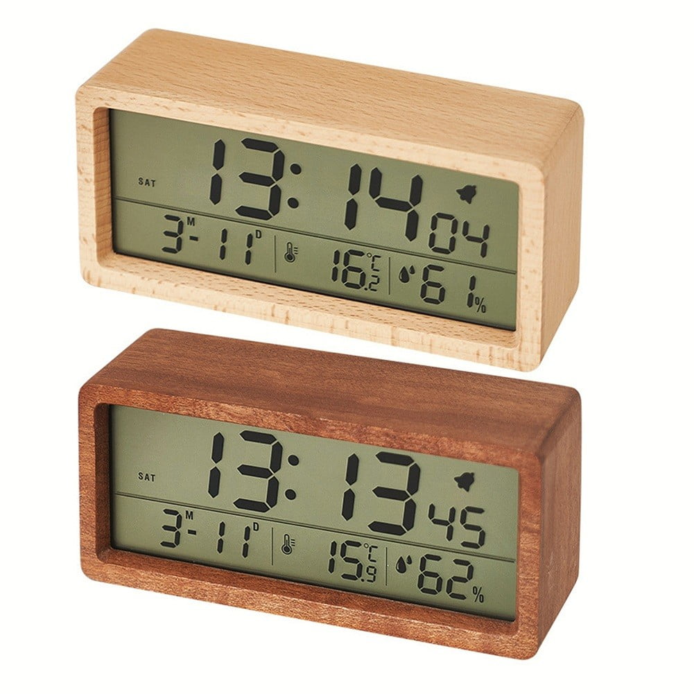 KDJ Wooden Digital Battery Operated Alarm Clocks for Bedrooms, Beside, Table, Desk - for Home Decor