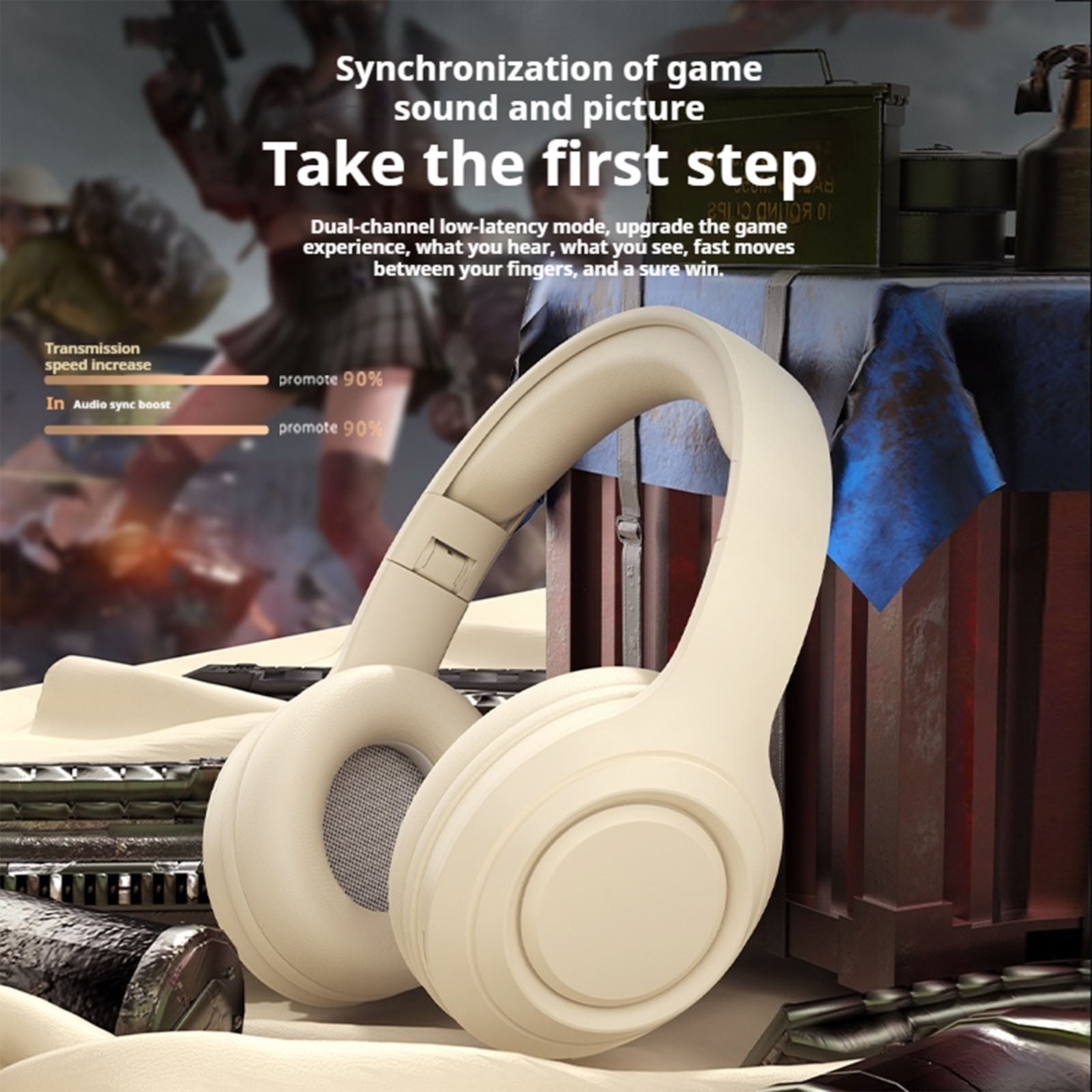 Wireless Bluetooth Over Ear Headphones Up to 28H Battery Life Headset with Microphone Gym Overhead Headphones Compatible with iOS & Android Mobile Phones, Computers, Laptop,Beige