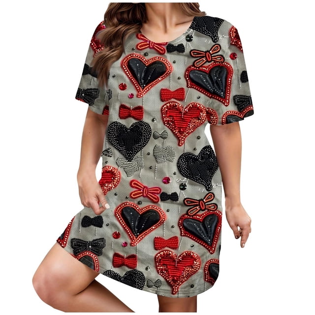 SZJXBUY Chemises de Nuit pour Femmes Drôles Grande Taille Col Rond Vêtements de Nuit Robe de Nuit Manches Courtes Robe de Détente Décontractée Noire,TG