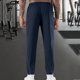 thumbnail image 5 of Pantalones largos para hombre, de color liso, de seda helada, elásticos, con cordón, informales, deportivos, para hombre, 5 of 5