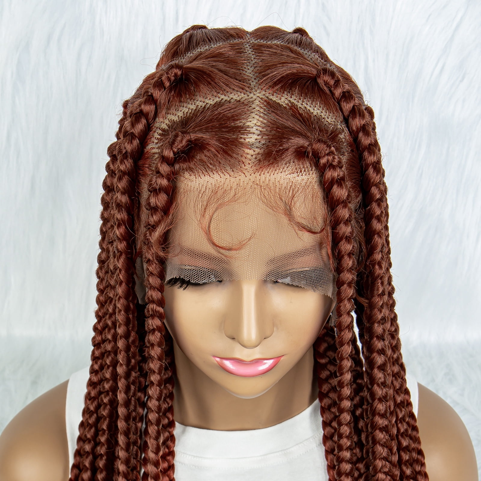 350# Color Braided Wigs for Black Women Transparent HD Full Lace Square Knotless Box Braided Wigs Twist Cornrow Braids Synthetic Lace Front Wigs with Baby Hair Handmade Faux Locs Wig 36 inches