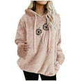 thumbnail image 3 of Xdegoge Fleece Pullover Women Graohic Sweatshirts Fuzzy Long Sleeve Warm Sherpa Hoodies Drawstring Hooded Teddy Bear Sweaters Winter Fashion Clohes, 3 of 5