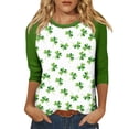 thumbnail image 2 of Dwralegc Vintage Tees for Women Plus Size Casual Cute 3/4 Sleeve Four Leaf Clover Print Shamrock Printed Shirts Round Neck Loose Fit St Patricks Day Funny Blouses Outfit White 2XL, 2 of 5