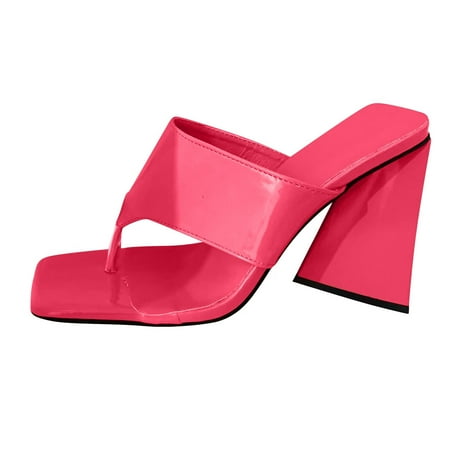 

Solid color Chunky heel Slippers for Women High Thicksoled Sandals Casual Shoes Fashion Women s Breathable Heels Chunky Women s Slipper Hot Pink