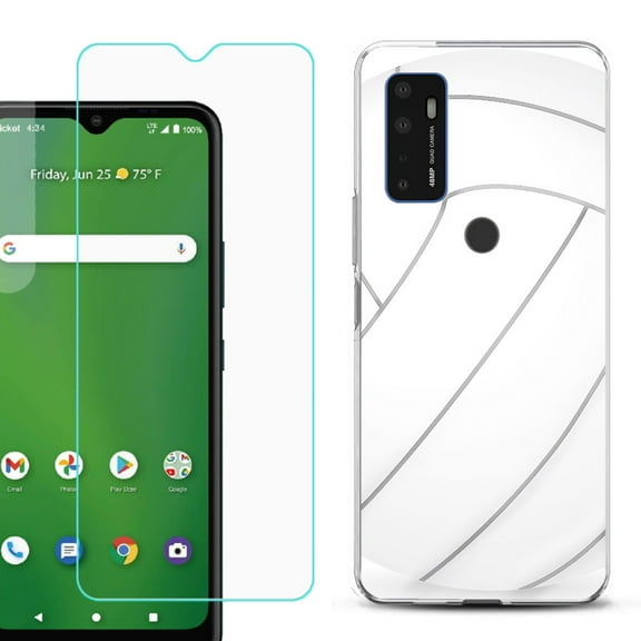 Slim-Fit Gel TPU Phone Case for Cricket Dream 5G, with Tempered Glass Screen Protector, by OneToughShield ® - Volleyball